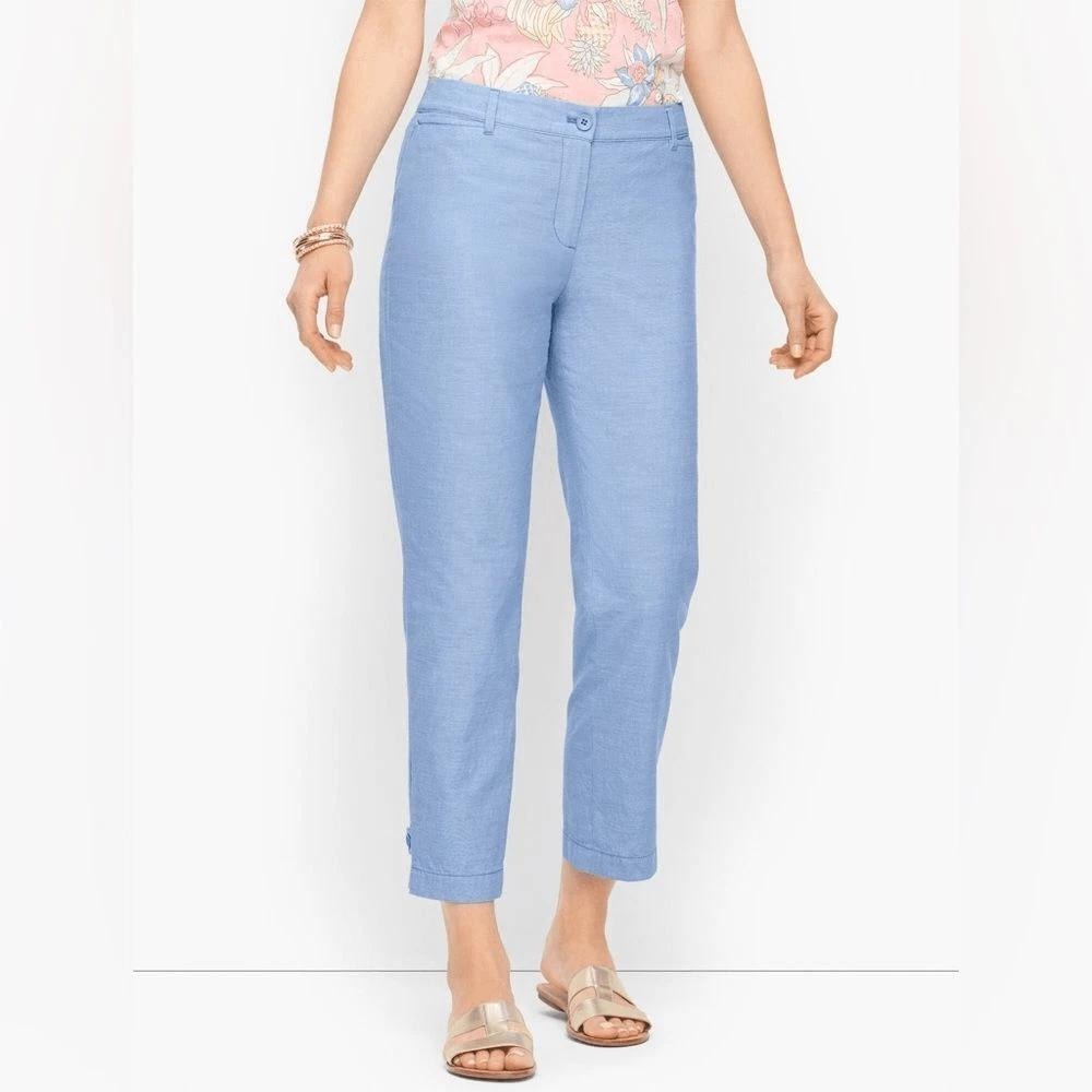 Talbots women's cotton pants perfect crop pants blue chambray 12 petite 5247